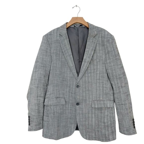 Paul Jones Mens Blazer Sport Coat Jacket Large Gray Two Front Button Linen Blend - Picture 1 of 15